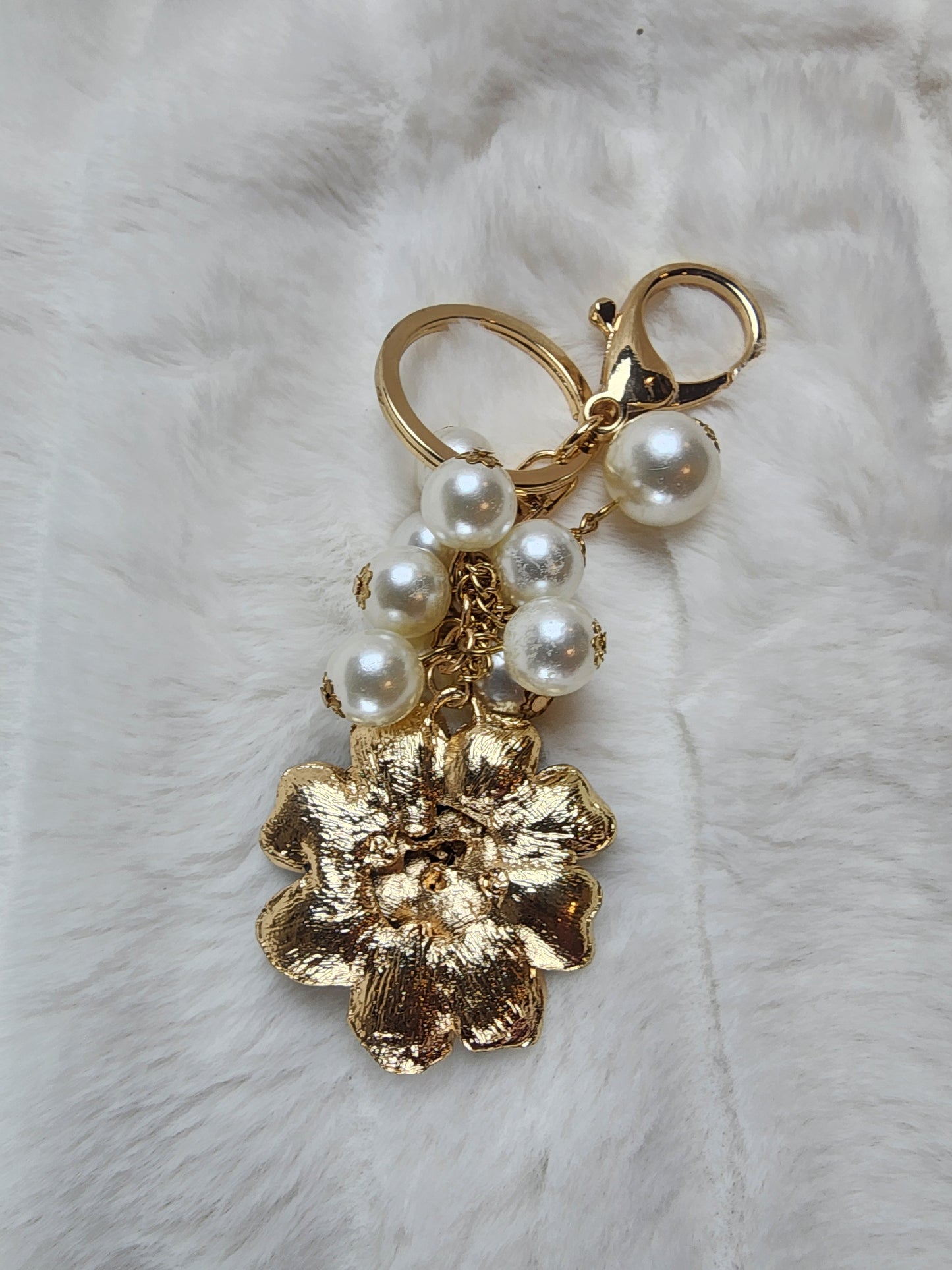 Black Camellia and Pearl Bag Charm