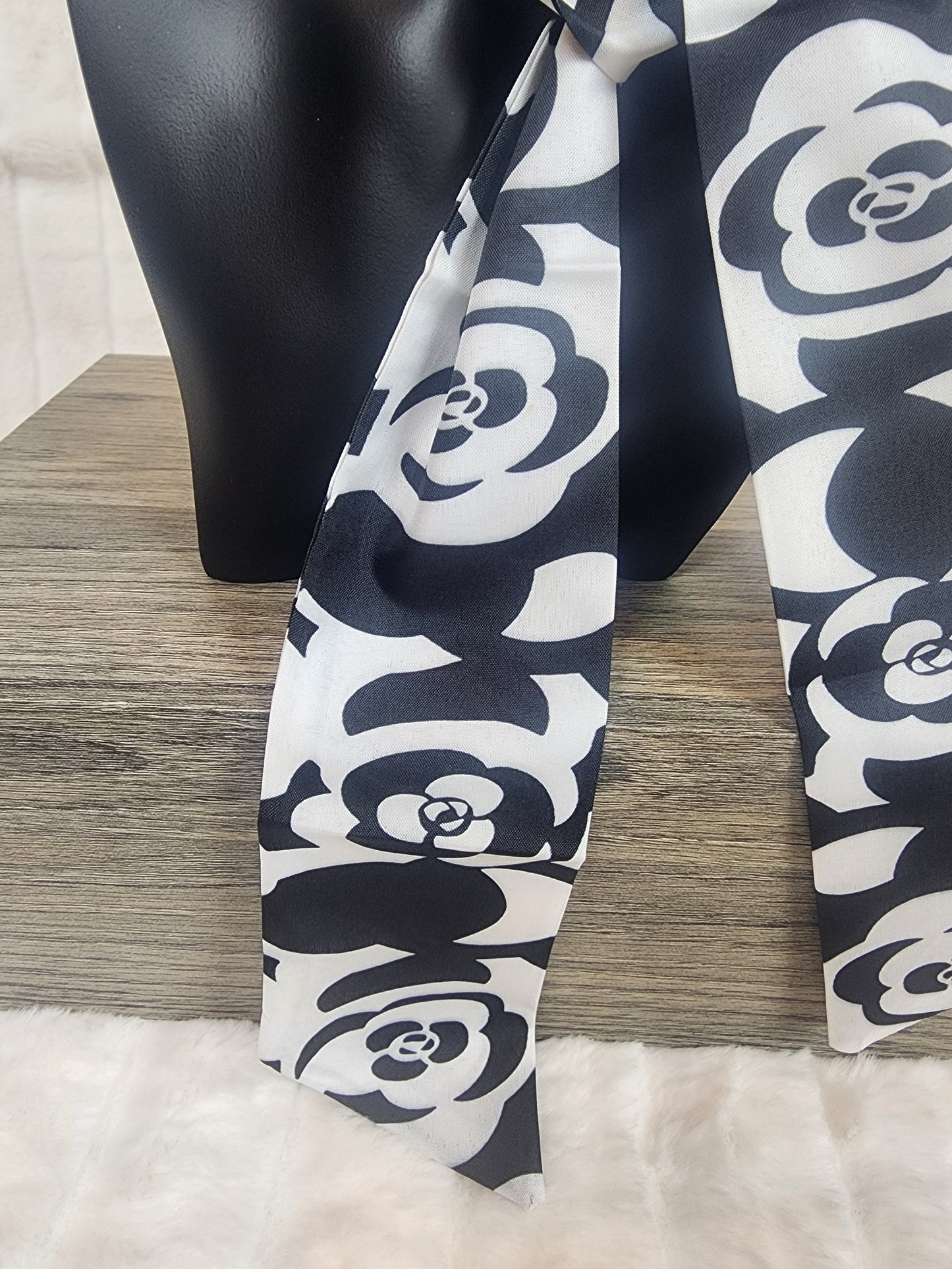 Black and White Camellia Scarf