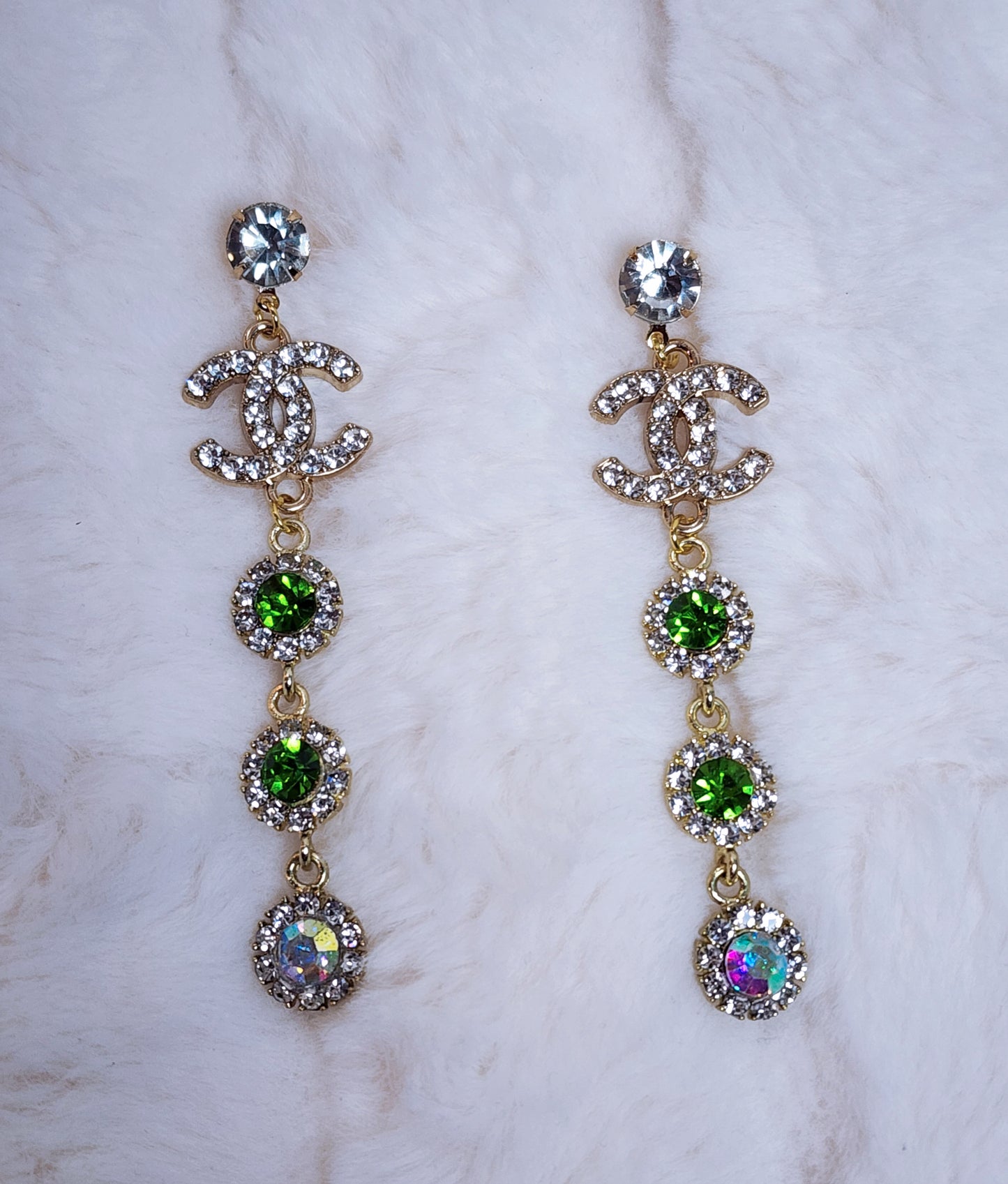 Upcycled Green Chandelier Earrings