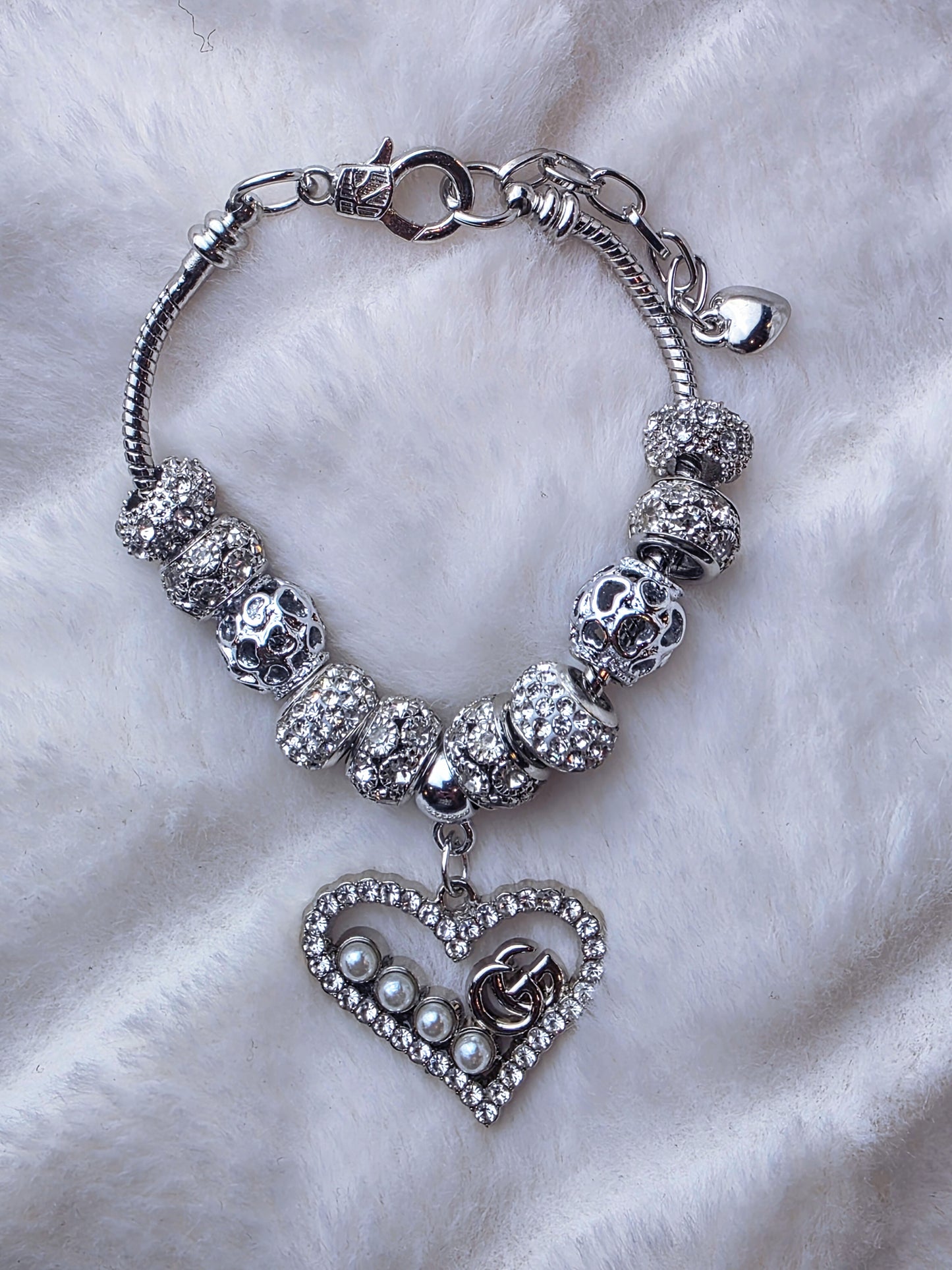 Upcycled Heart Zipper Pull Charm Bracelet