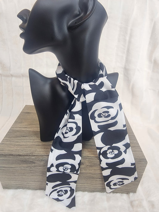 Black and White Camellia Scarf