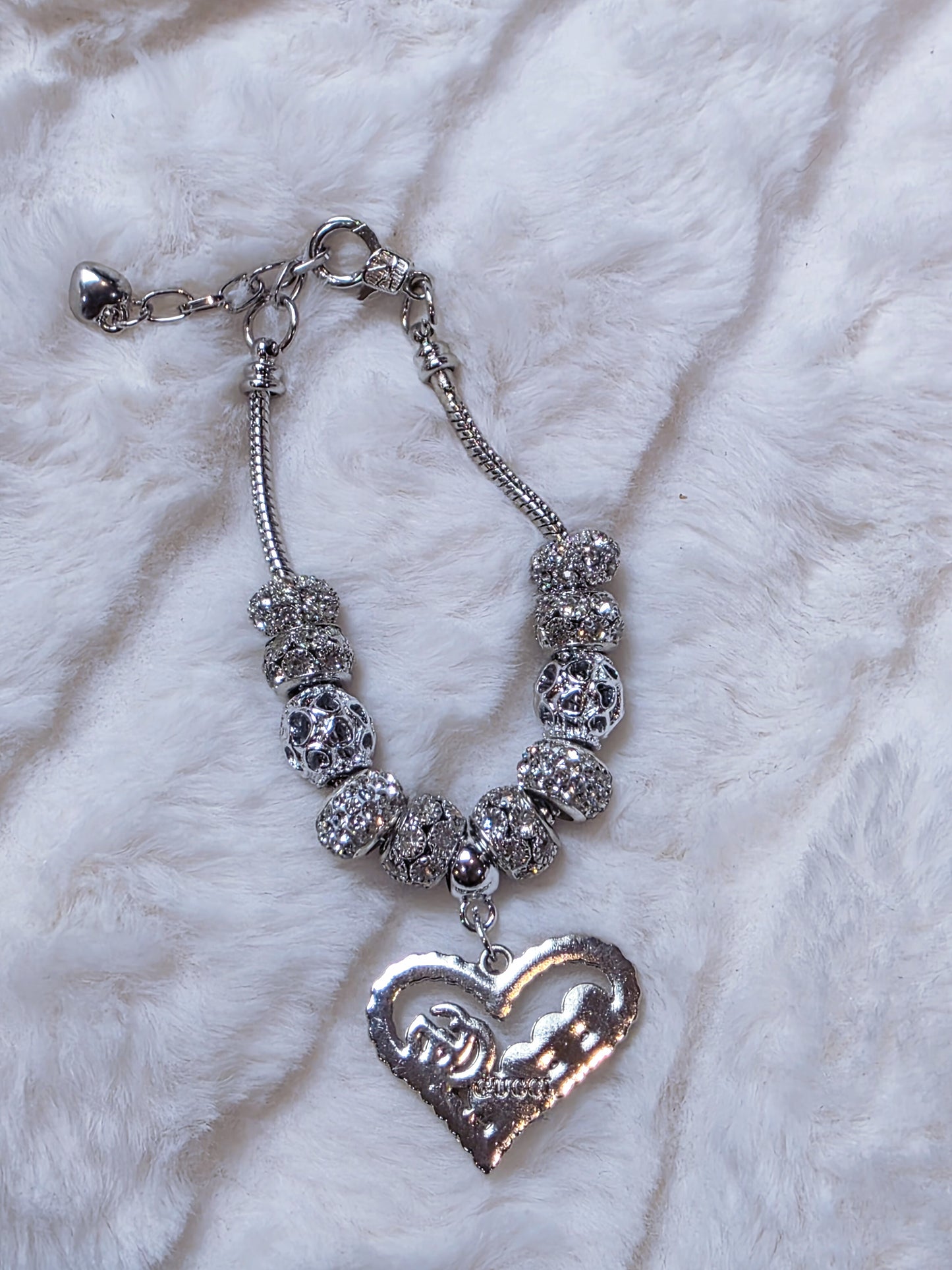 Upcycled Heart Zipper Pull Charm Bracelet