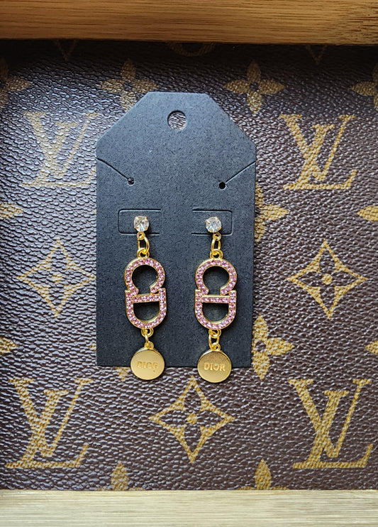 Upcycled Pink and Gold Double Charm Earrings